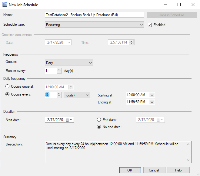 расписание резевного копирования бд mssql