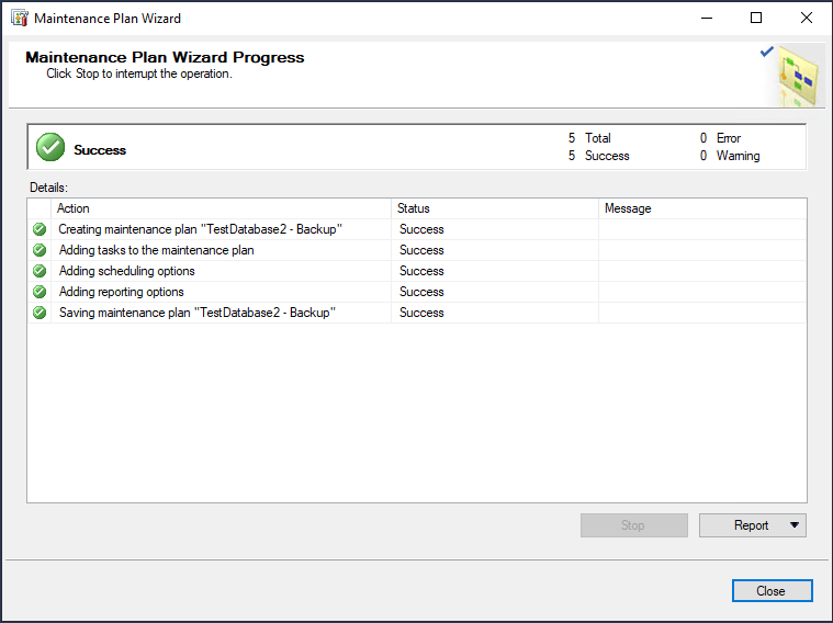 план обслуживания sql server создан