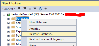 восстановление базы данных в SQL server