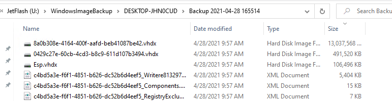 WindowsImageBackup - каталог с резевной копией Window 10