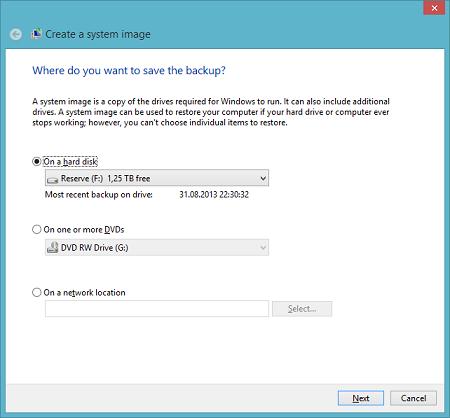 system image backup в windows 8.1 из графического интерфейса