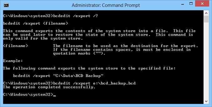 Резевное копирование конфигурации bcd в windows 8