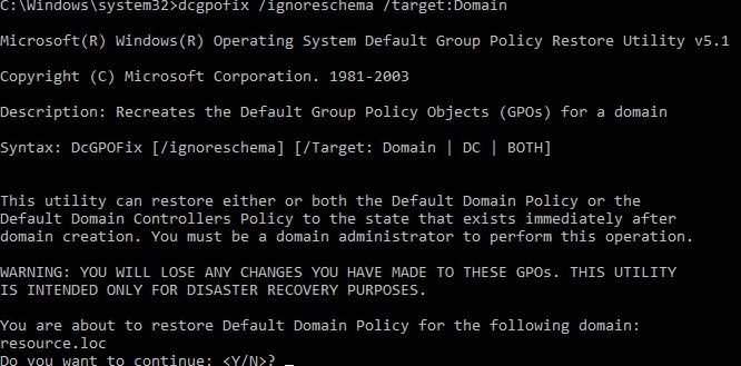 dcgpofix - сбросить настройки default domain policy