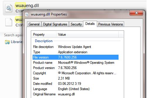 Как узнать версию агента WUA (библиотека Wuaueng.dll)