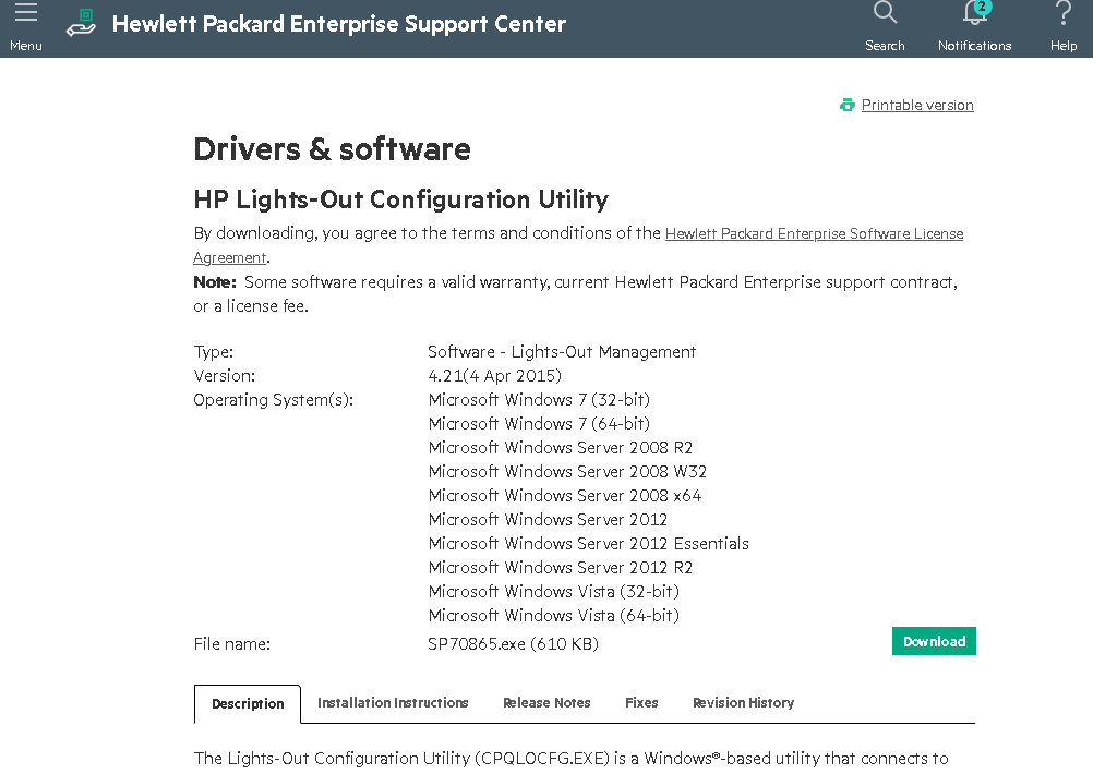 скачать и установить HP Lights-Out Configuration Utility на сервере HPE с Windows Server