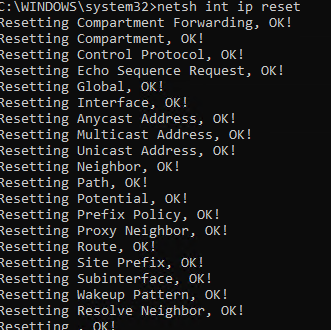 netsh int ip reset - команда сброс TCP IP стека в Windows