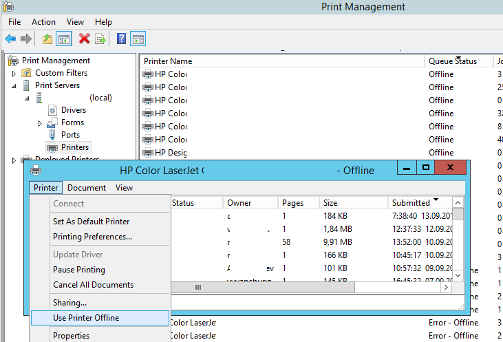 windows принтер переходит в автономный режим работы offline