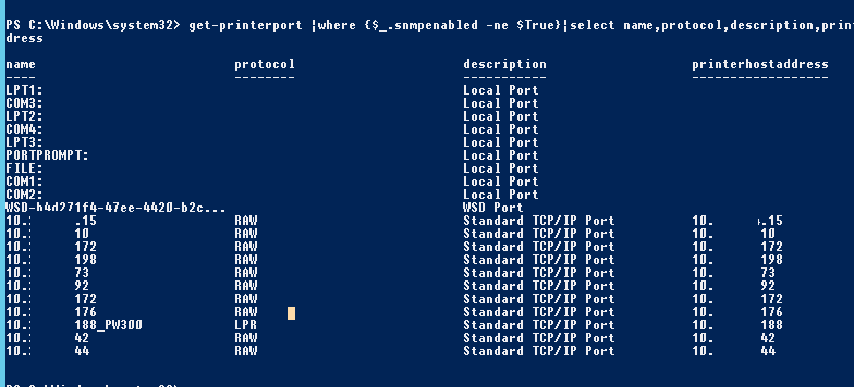 powershell найти принтеры с отключенным snmp