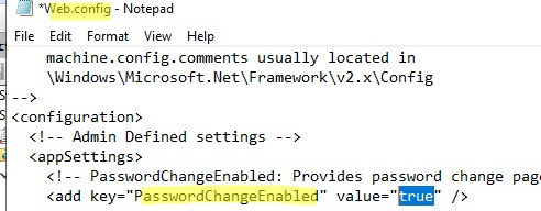 rdweb-access файл конфигурации IIS web.config параметр passwordchangeenabled
