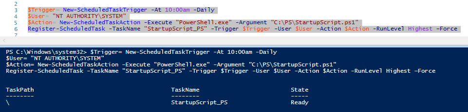 создать задание планировщика с помощью Register-ScheduledTask 
