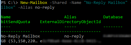 Exchange создать общий почтовый ящик PowerShell типа noreply