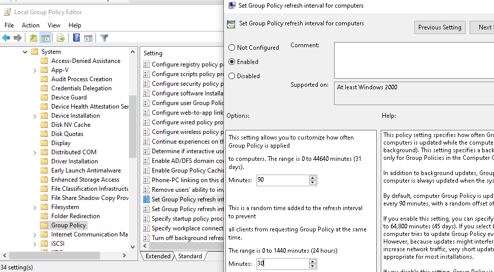 настроить частуту автоматического обновления GPO в Windows 