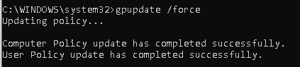 gpupdate - команда обновления параметров групповых политик