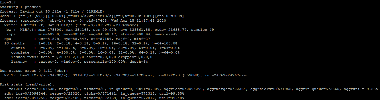 fio тестирование iops диска на random запись в linux