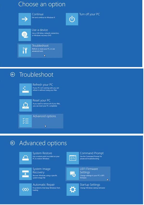 Войти в режим настройки UEFI (BIOS) в Windows 8