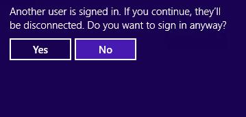 Убираем ограничение на количество RDP сессий в Windows 8.1 / 8 2 Another user is signed in. If you continue, they will be disconnected.