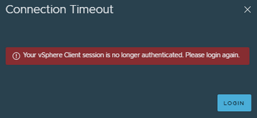 Увеличить таймаут неактивности в сессии VMware ESXi и vSphere 5 Connection TimeoutYour vSphere Client session is no longer authenticated. Please login again.