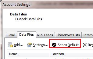 Выбрать pst файл по-умолчанию