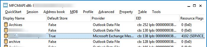 mfcmapi - хранилище по умолчанию