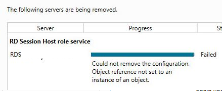 RDSH не могу удалить сервер Could not remove the configuration. Object reference not set to an instance of an object
