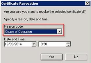 Cease of Operation - причина отзыва сертификата