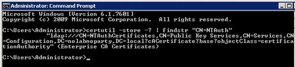 certutil -store -? | findstr "CN=NTAuth"