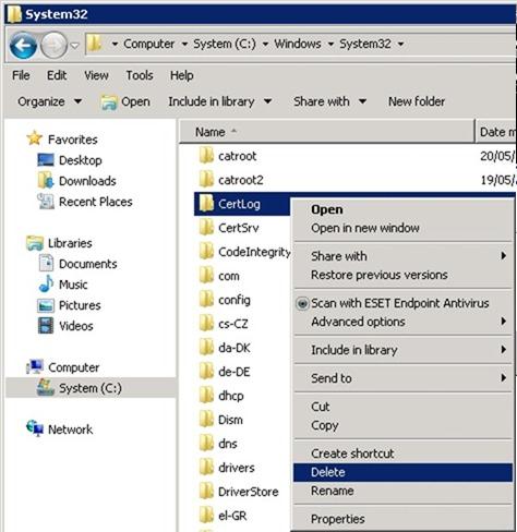 %systemroot%System32Certlog