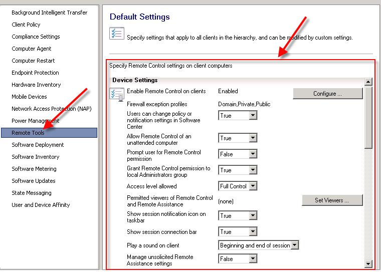 SCCM 2012 - настройки Remote Tools