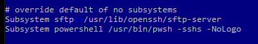 sshd_config в linux - добавить консоль powershell