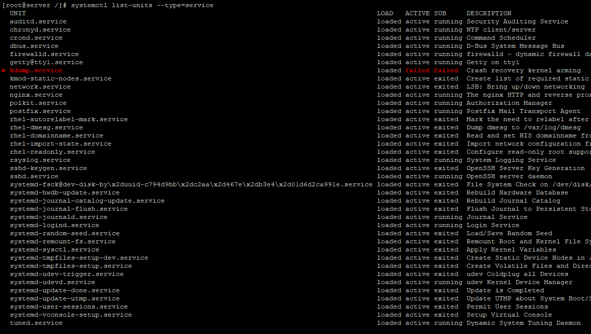 systemctl list-units —type=service вывести список сервисов в centos