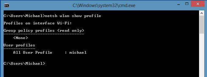 Отобразить список профилей беспроводных wifi сетей в windows 8