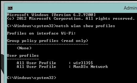Отобразить список сохраненных профилей wifi сетей и их приоритеты в windows 8