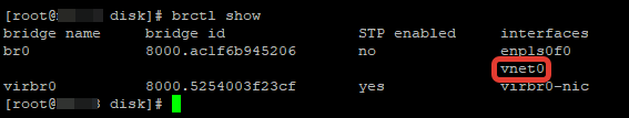 brctl show - сетевые интерфейсы KVM