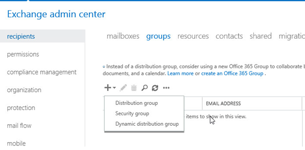 Exchange Admin Сenter cоздать группу рассылки