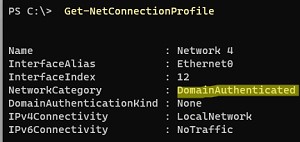 Get-NetConnectionProfile тип профиля файервола который применяется к сетевому интерфейсу