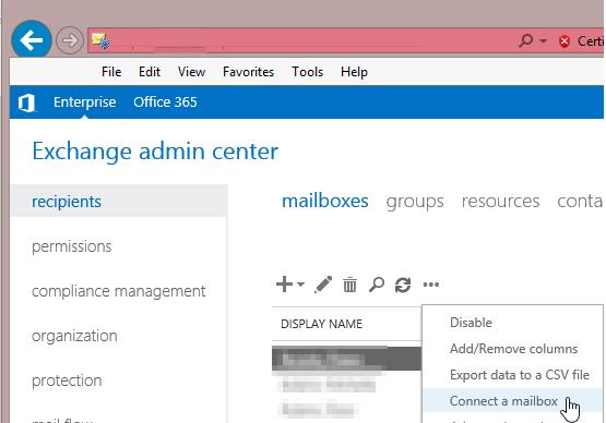 Подключить удаленный ящик пользватели из Exchange Control Panel