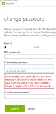 Смена пароля в Azure - пароль заблокирован администратором