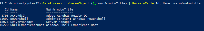Get-Process | Where-Object {$_.mainWindowTitle - процессы с графическими окнами