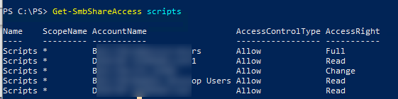 Get-SmbShareAccess - список разрешений для доступа к сетевой папке
