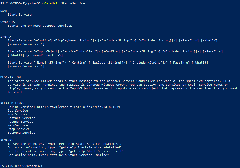 Get-Help Start-Service
