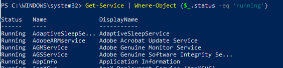 Get-Service | Where-Object status -eq 'running' - вывести запущенные службы