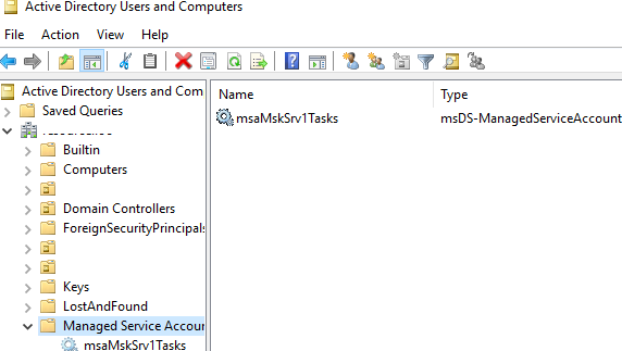 контейнер Managed Service Accounts в active directory
