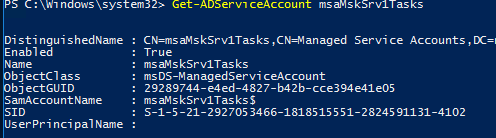 информация об аккаунте MSA - Get-ADServiceAccount