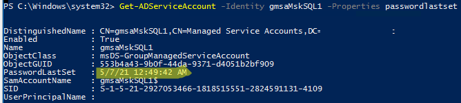 Get-ADServiceAccount passwordlastset