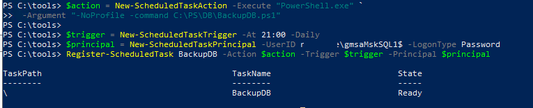 powershell создать задание планировщика для запуска от аккаунта Group Managed Service Accounts (gMSA)