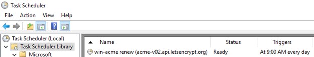 задание планировщика Windows для обновления tls сертфиката letsencrypt через win acme renew