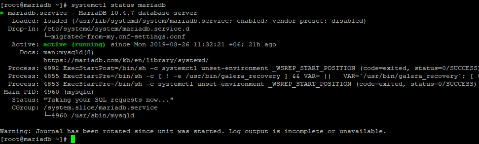 systemctl status mariadb - проверка службы в linux centos