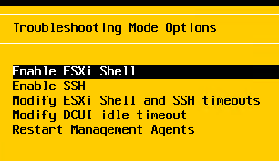 Troubleshooting Mode в консоли DCUI ESXi