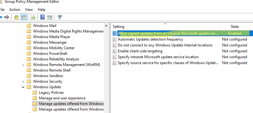 Параметр GPO: Allow signed content from intranet Microsoft update service location