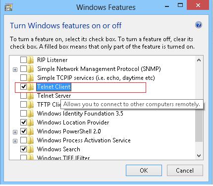 Установка telnet в Windows 8 из панели управления Установка telnet в Windows 8 из панели управления